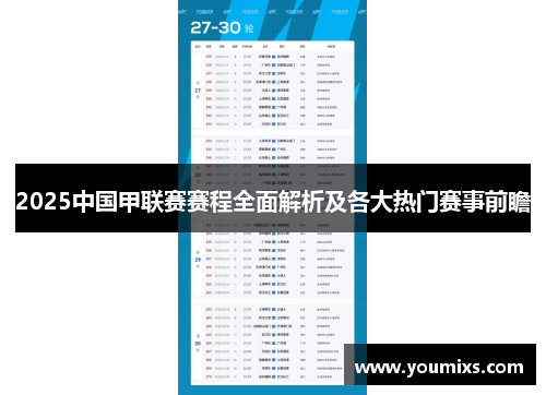 2025中国甲联赛赛程全面解析及各大热门赛事前瞻